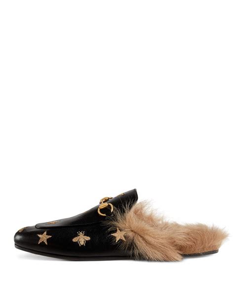 gucci princetown embroidered mules|Gucci princetown mule with fur.